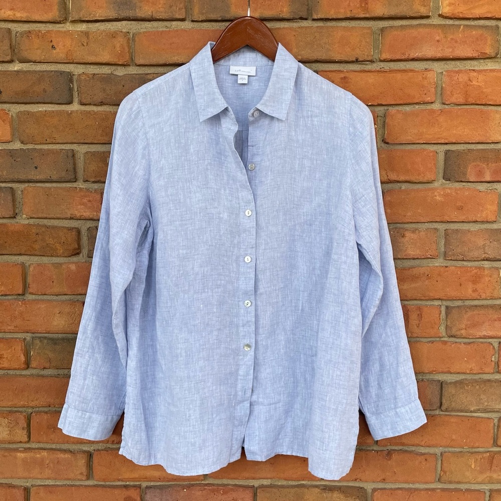 J.Jill Love Linen Blue Button Down Shirt Women’s 100% Linen Long Sleeve Sz S